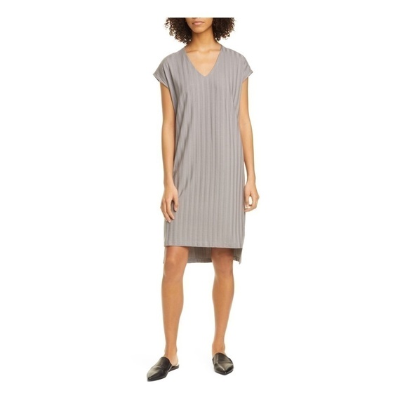 NWT EILEEN FISHER Telcel Rib Stretch V-Neck Dress - Picture 1 of 6